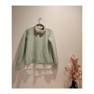 Charter Club‎ Luxury 100% Cashmere Sweater Embellished Collar XS Green